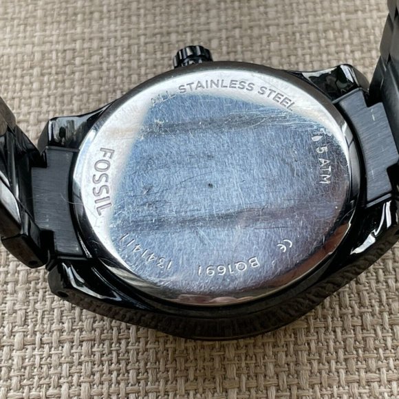 Fossil Ladies Wristwatch Crystals Accent Bezel Black Tone Quartz Multi-function - Picture 9 of 11
